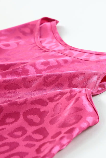 Leopard Print Casual Sleeveless Satin Top