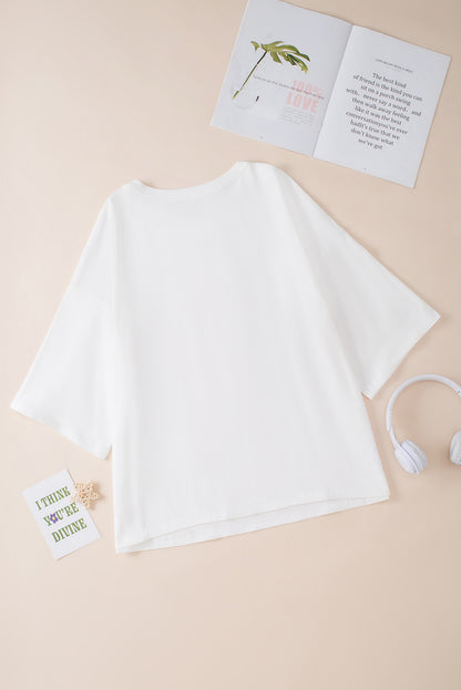 Light Pink Colorblock Star Patched Half Sleeve Oversized Tee