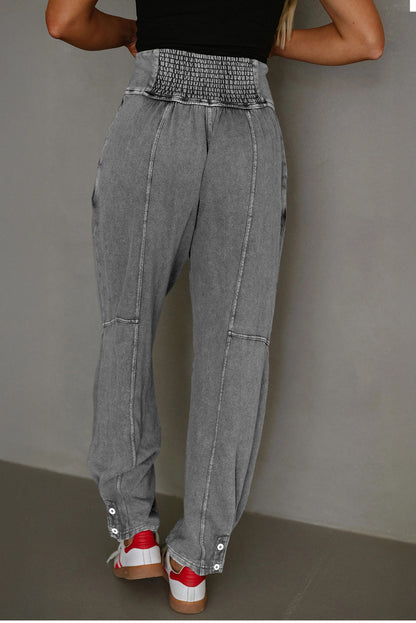 Medium Grey Mineral Wash Jogger Style High Waist Pants