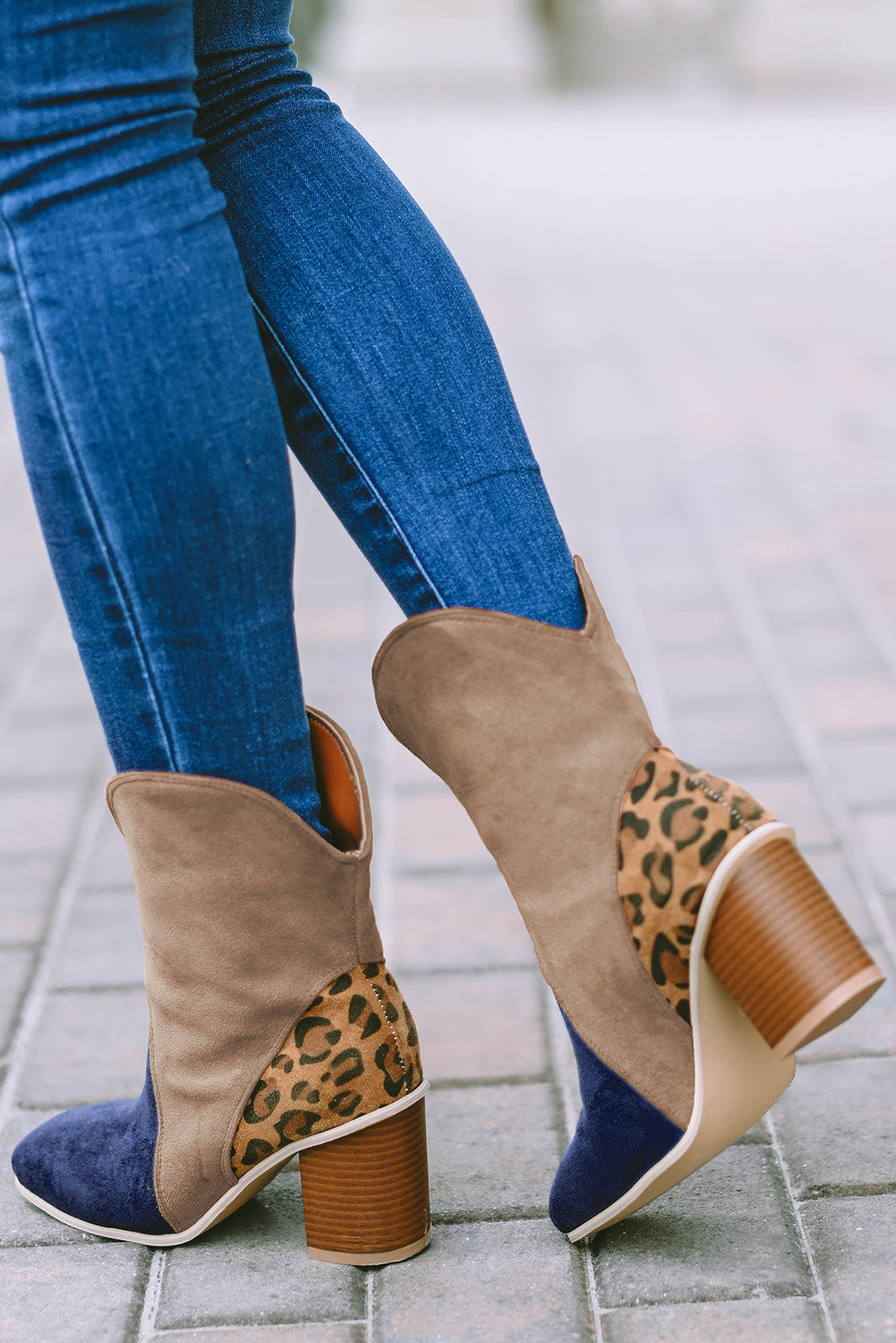 Patchwork Chunky Block Heel Boots