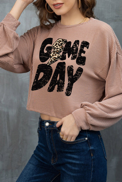 Game Day Graphic Crop Corded Knit Top