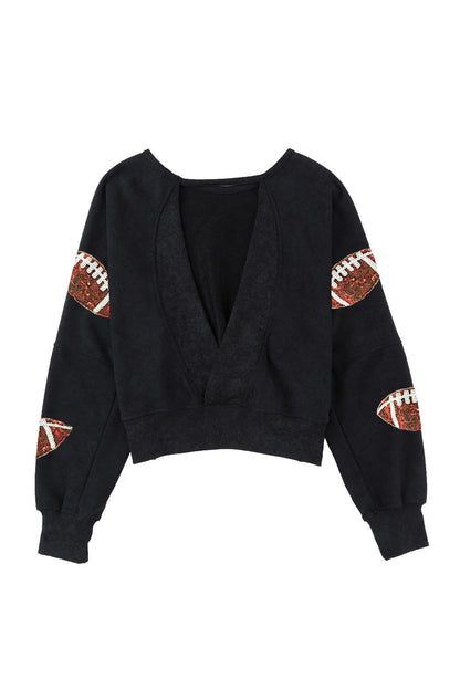 Sequined Graphic Open Back Sweatshirt