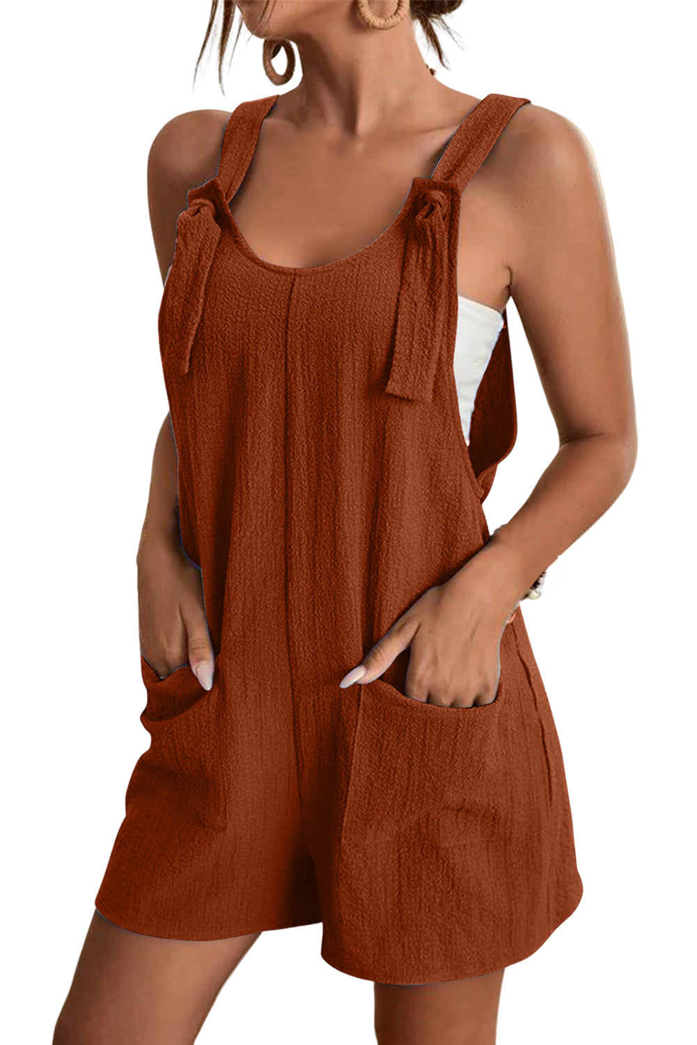 Sky Blue Shoulder Strap Pocket Textured Romper