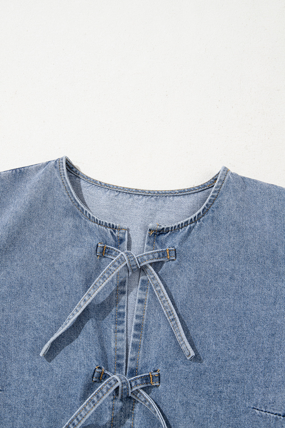 Dusk Blue Bowknot Puff Sleeve Denim Dress