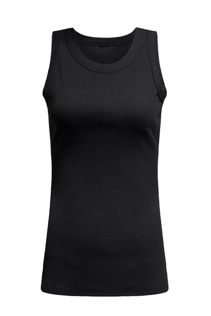 Solid Round Neck Ribbed Tank Top