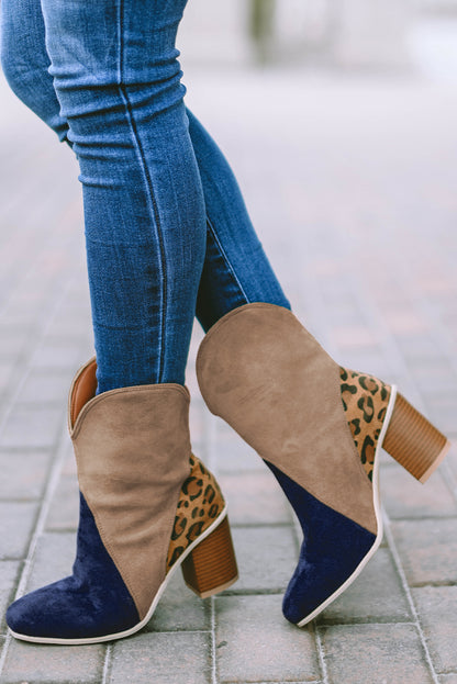 Patchwork Chunky Block Heel Boots