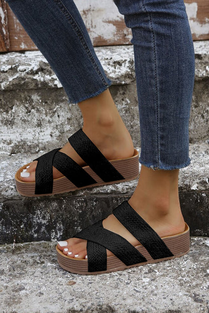 Criss Cross Strap Platform Slip-on Sandals