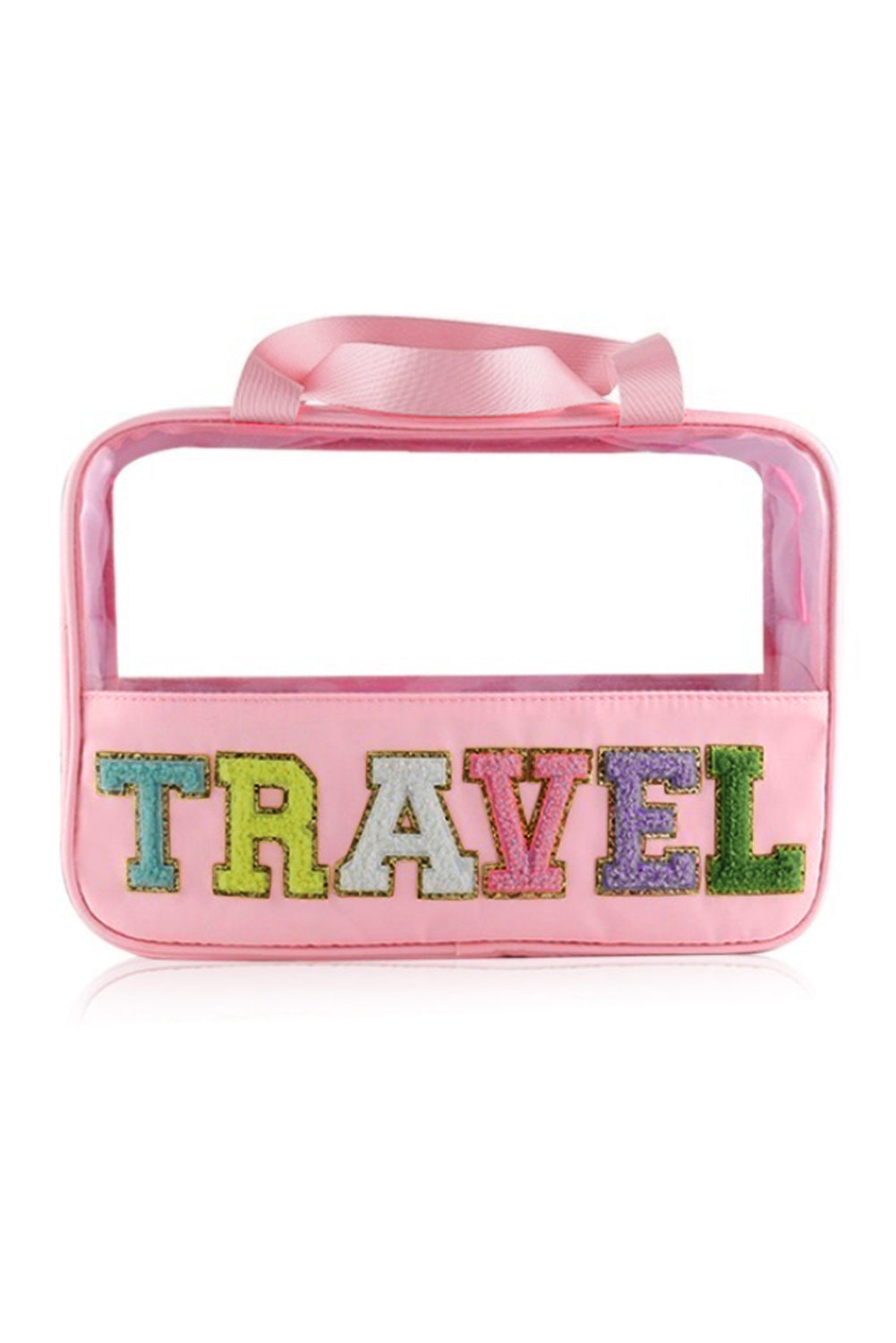 Black TRAVEL Chenille Letter Clear PVC Makeup Bag