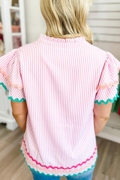 Striped Frill V-Neck Blouse