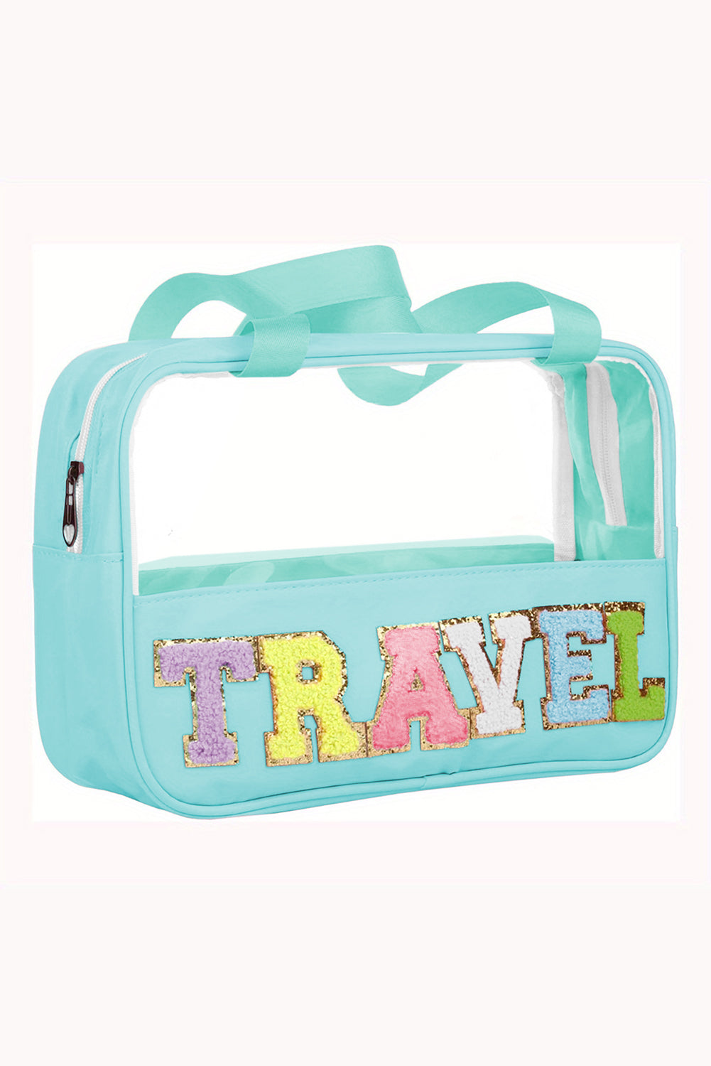 Black TRAVEL Chenille Letter Clear PVC Makeup Bag