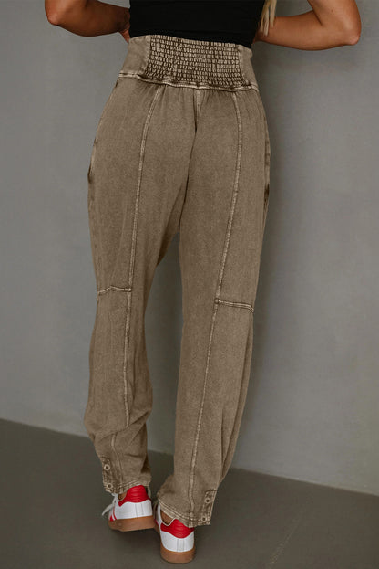 Medium Grey Mineral Wash Jogger Style High Waist Pants