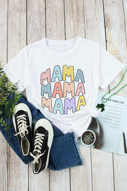 White Casual MAMA Slogan Graphic Crew Neck T Shirt