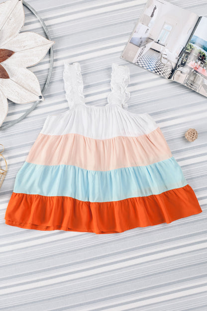 Color Block Frill Straps Sleeveless Shirt