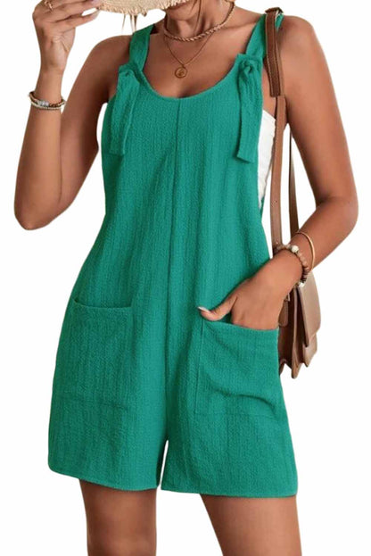 Sky Blue Shoulder Strap Pocket Textured Romper