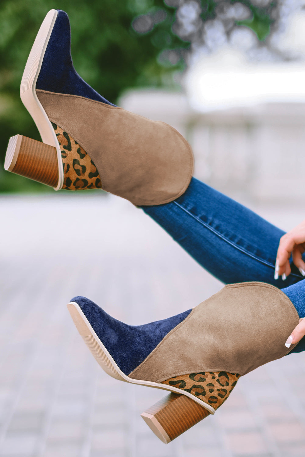 Patchwork Chunky Block Heel Boots