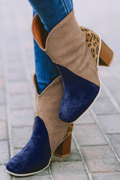 Patchwork Chunky Block Heel Boots