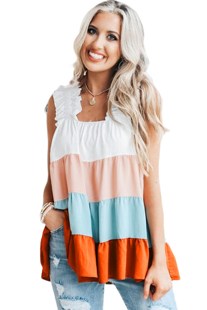 Color Block Frill Straps Sleeveless Shirt