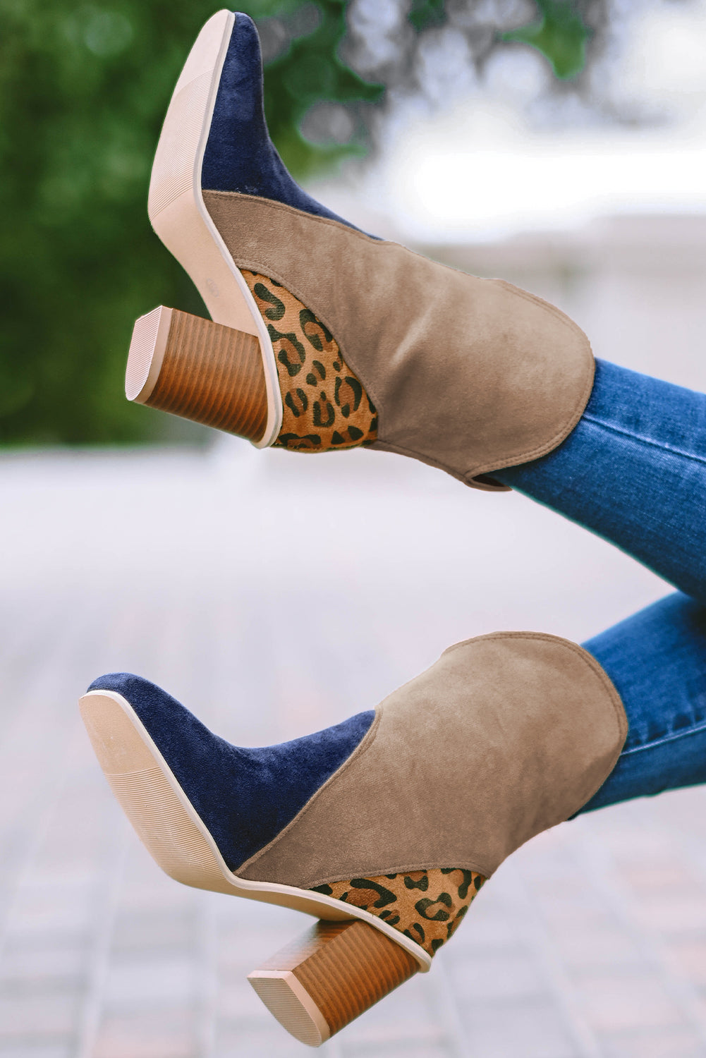 Patchwork Chunky Block Heel Boots