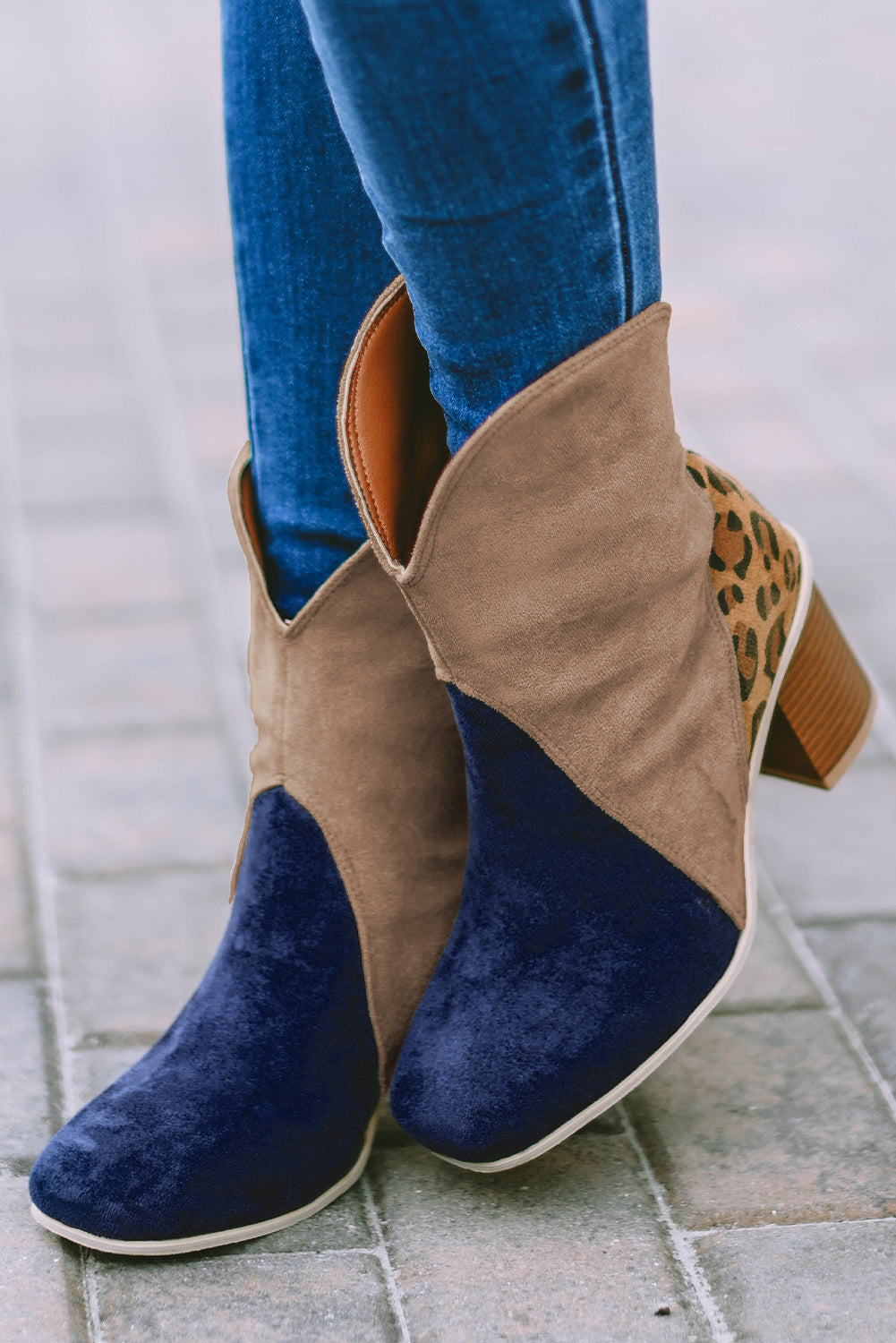 Patchwork Chunky Block Heel Boots