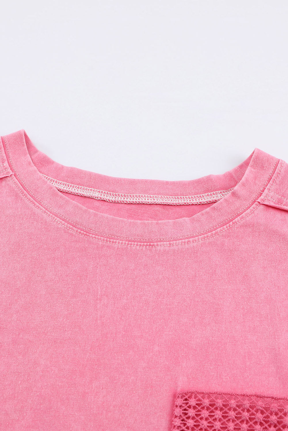 Pink Acid Wash Lace Patch Pocket T-Shirt