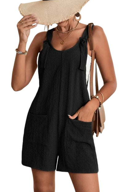 Sky Blue Shoulder Strap Pocket Textured Romper