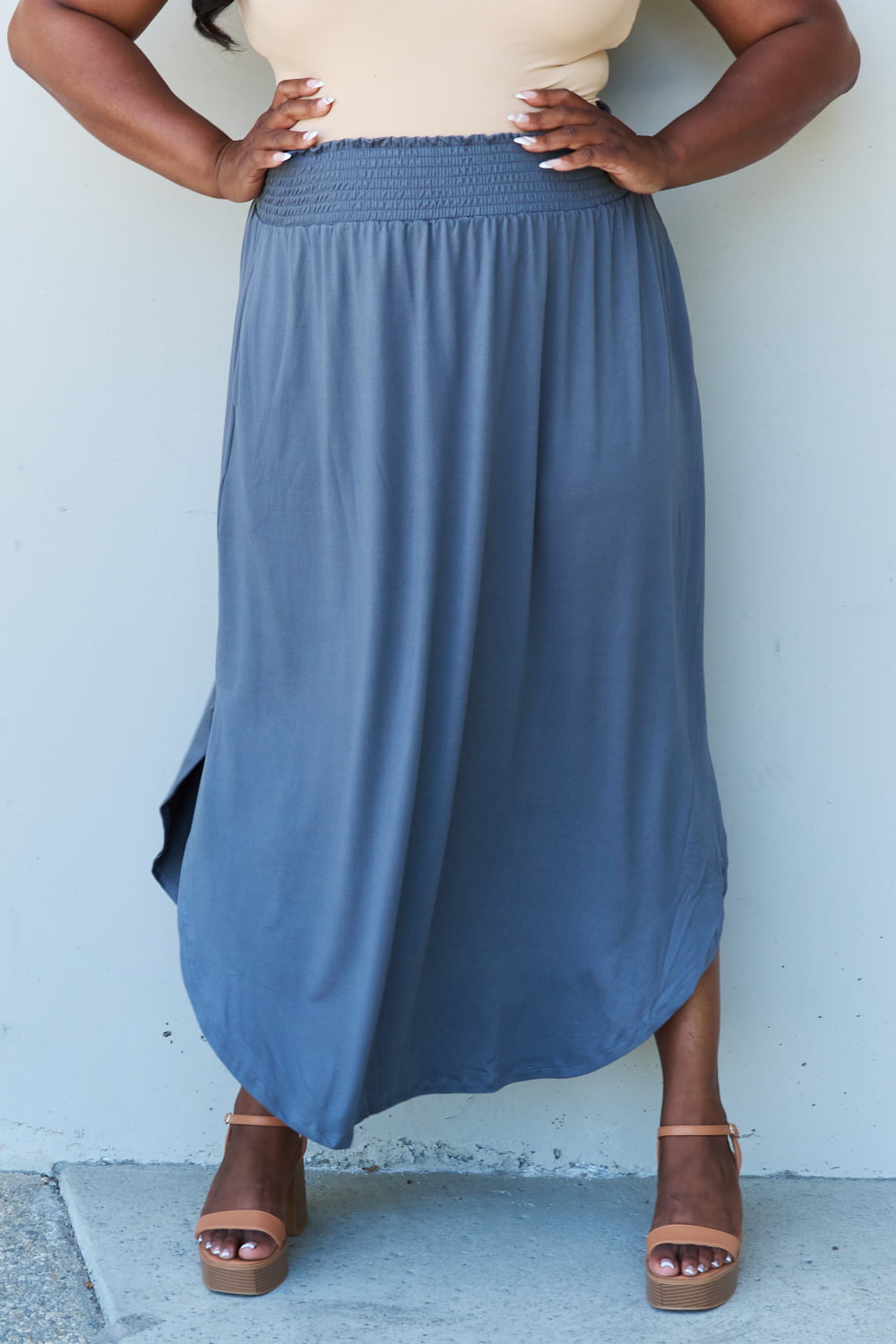 Comfort Full Size High Waist Scoop Hem Maxi Skirt