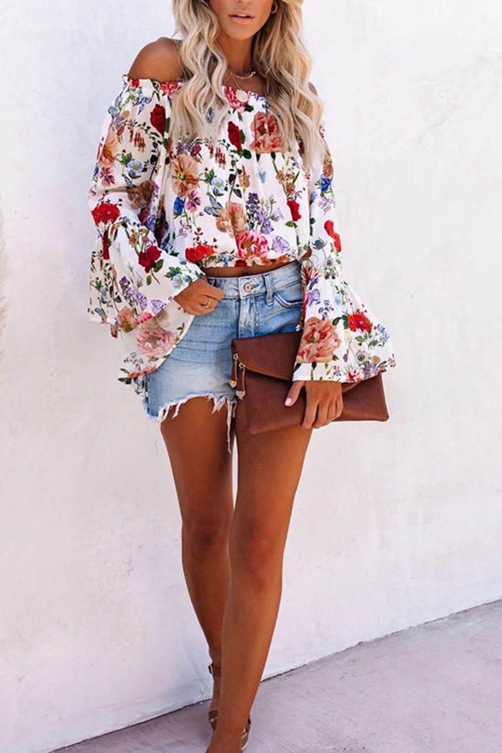 Off Shoulder Flare Sleeve Blouse