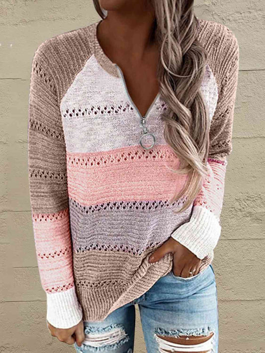 Color Block Half Zip Sweater