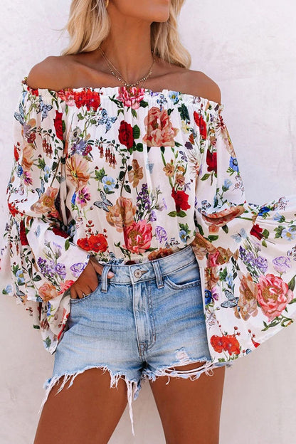 Off Shoulder Flare Sleeve Blouse